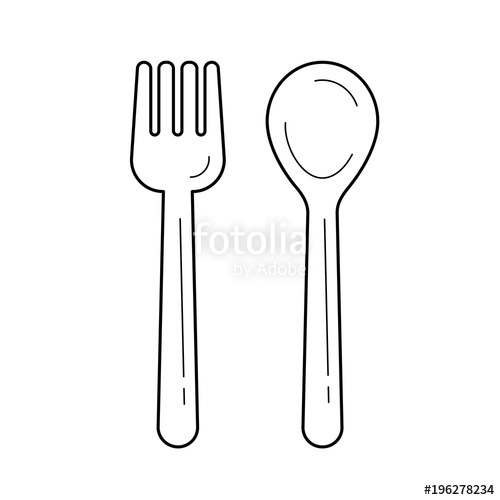500x500 Fork And Spoon Vector Line Icon Isolated On White Background