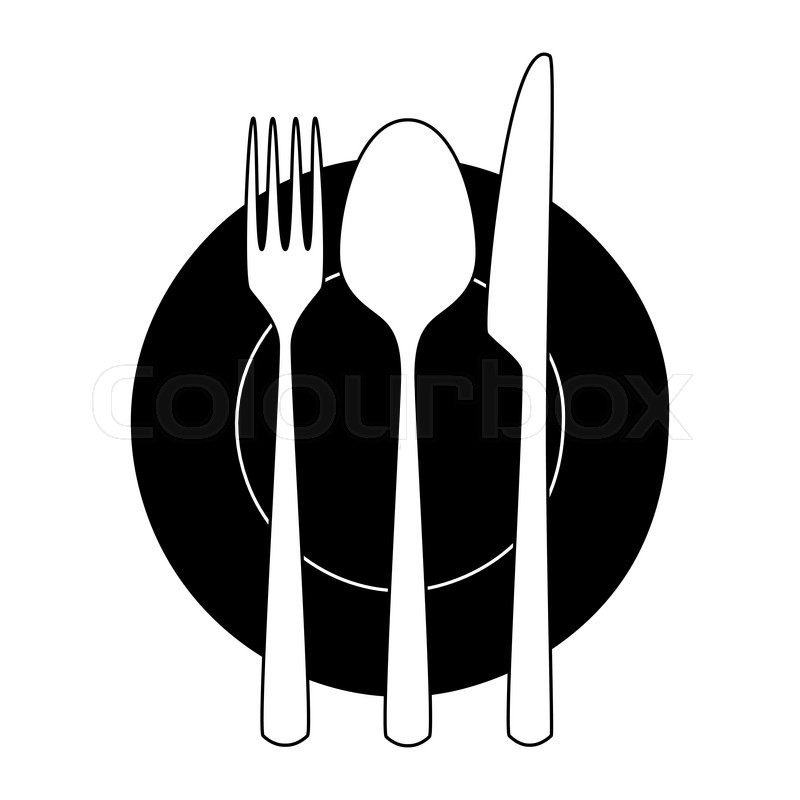 800x800 Fork, Knife And Spoon On A Plate Stock Vector Colourbox