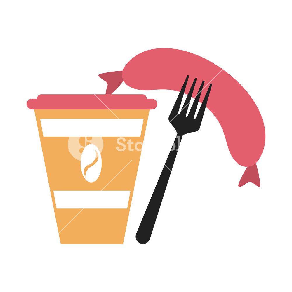 Coffee To Go Cup And Sausage On Fork Vector Illustration Graphic 1000x1000 Coffee To Go Cup And Sausage On Fork Vector Illustration Graphic