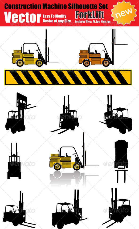Vector Forklift Silhouette Set 590x972 Vector Forklift Silhouette Set