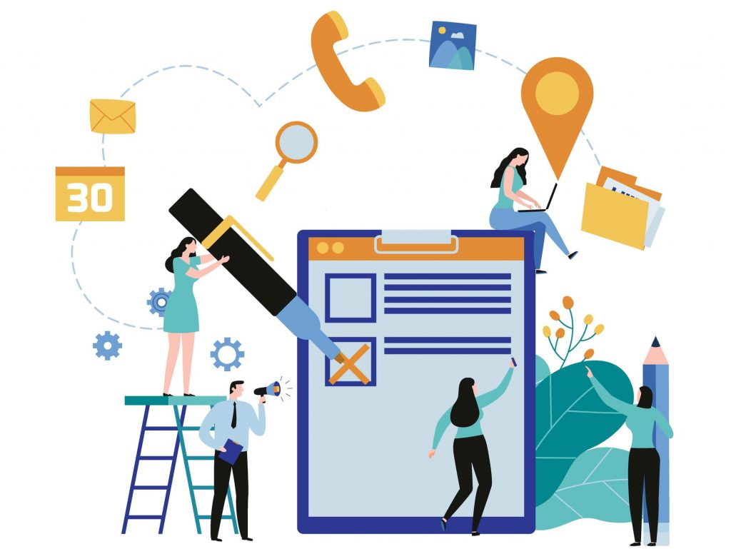 1024x769 Small People Team Fill Out A Form Vector Illustration Banner