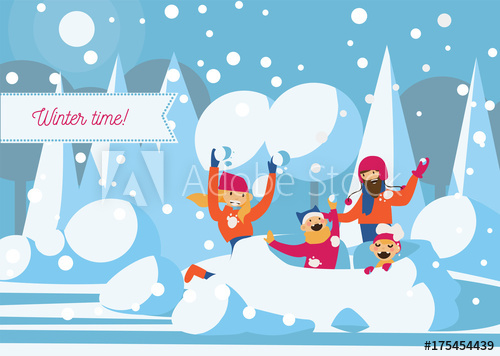 500x356 Happy Family Playing With Snow Fort Vector Horizontal