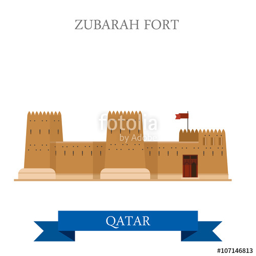 500x500 Zubarah Fort Qatar Vector Flat Attraction Travel Landmark Stock