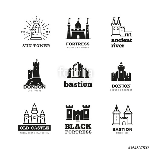 500x500 Medieval Castle And Knight Fortress Vector Ancient Royal Logo Set