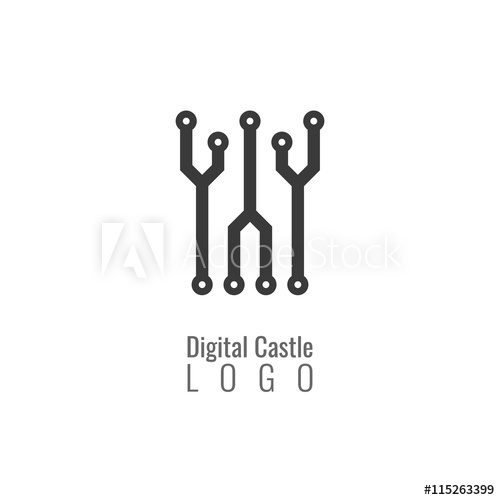 500x500 Digital Castle, Fortress Vector Logo Tower Architecture Icon