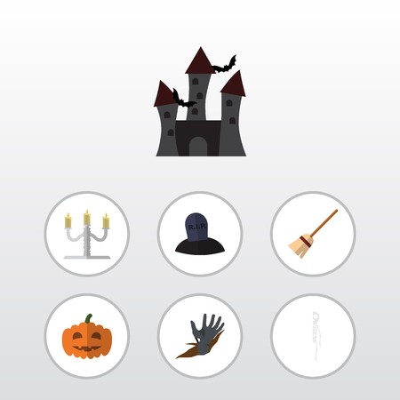 450x450 Flat Icon Celebrate Set Of Candlestick, Tomb, Fortress Vector