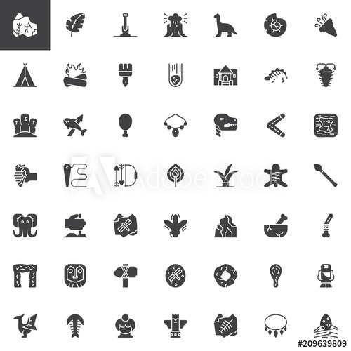Prehistoric Elements Vector Icons Set, Modern Solid Symbol 500x500 Prehistoric Elements Vector Icons Set, Modern Solid Symbol