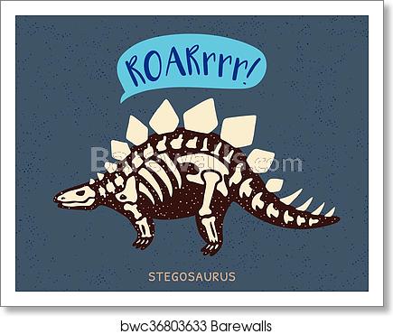 435x370 Cartoon Stegosaurus Dinosaur Fossil Vector Illustration, Art