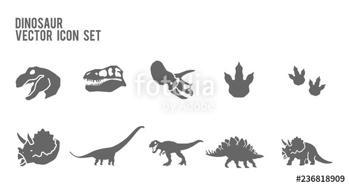 500x267 Dinosaur Skeleton Fossil Vector Icon Set Stock Image And Royalty