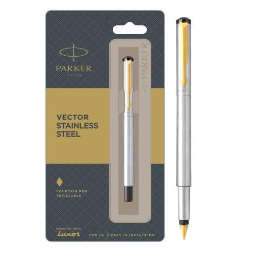 500x500 Parker Vector Stainless Steel Fountain Pen With Gold Trim