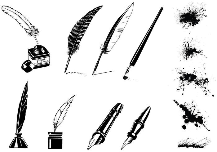 700x490 Vintage Ink Pen Vector And Splatter Vector Pack