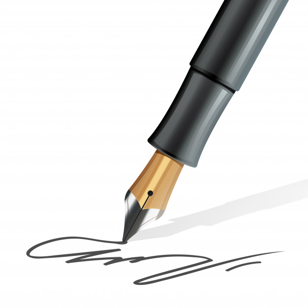 626x626 Closeup On Fountain Pen Writing A Signature Realistic Vector
