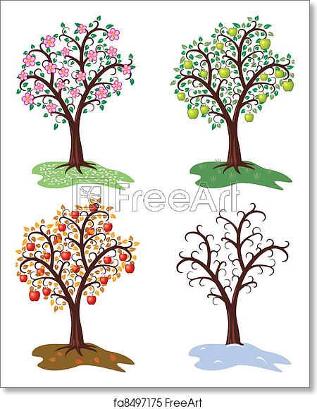 450x580 Free Art Print Of Vector Set Of Four Seasons Of Apple Tree