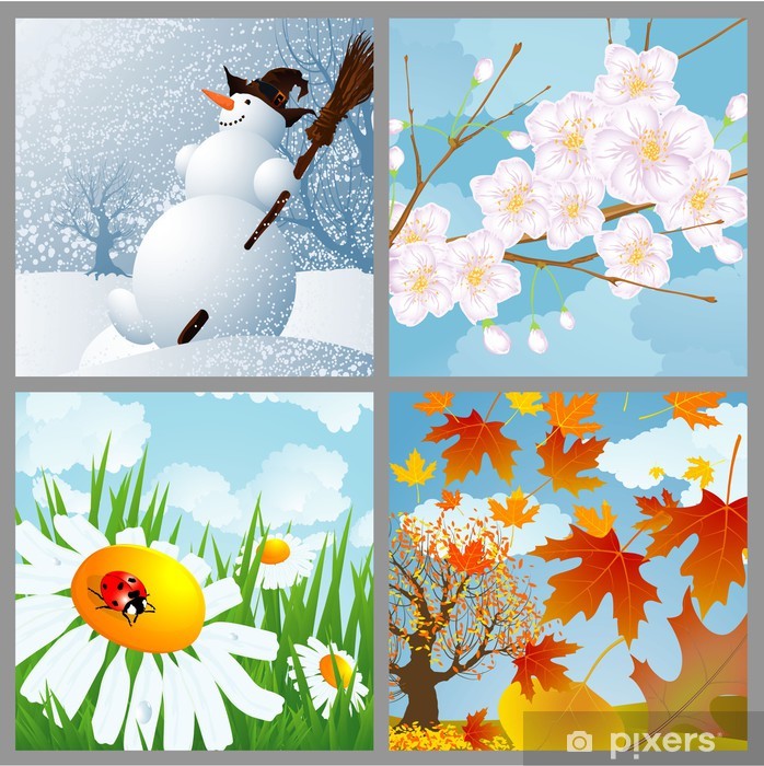 698x700 Four Seasons Vector Wall Mural