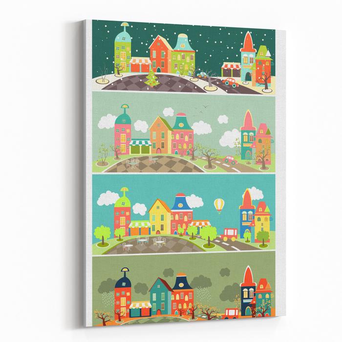 700x700 Urban Landscape Of Four Seasons Vector Illustration Canvas Wall