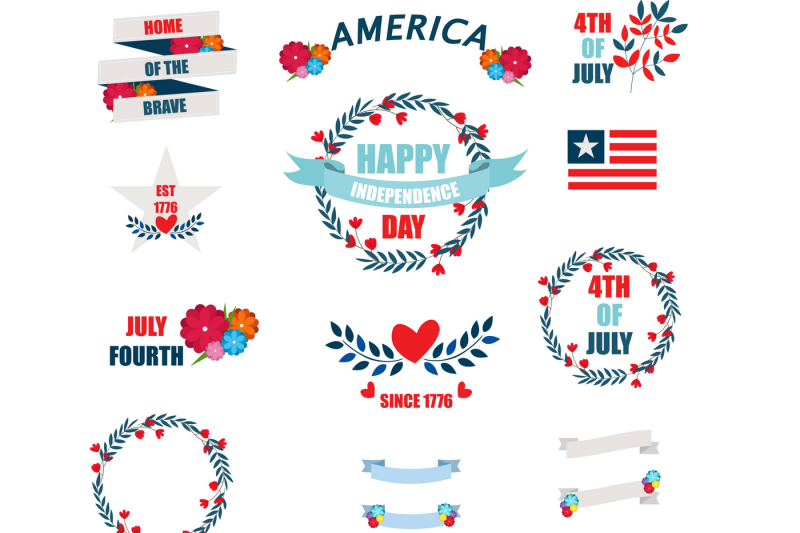 800x533 Floral July Independence Day Vector Illustration Pack