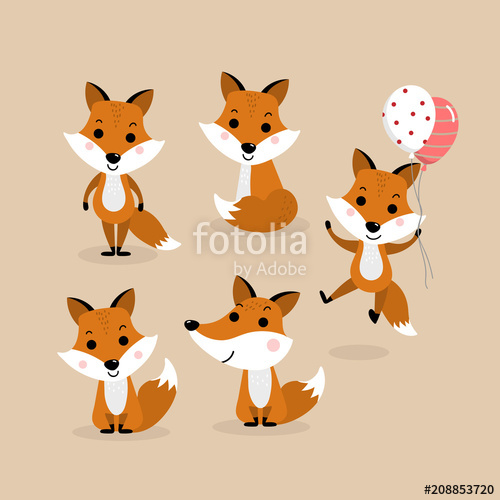 500x500 Cute Fox Cartoon Vector Wildlife Character Forest Animal Action