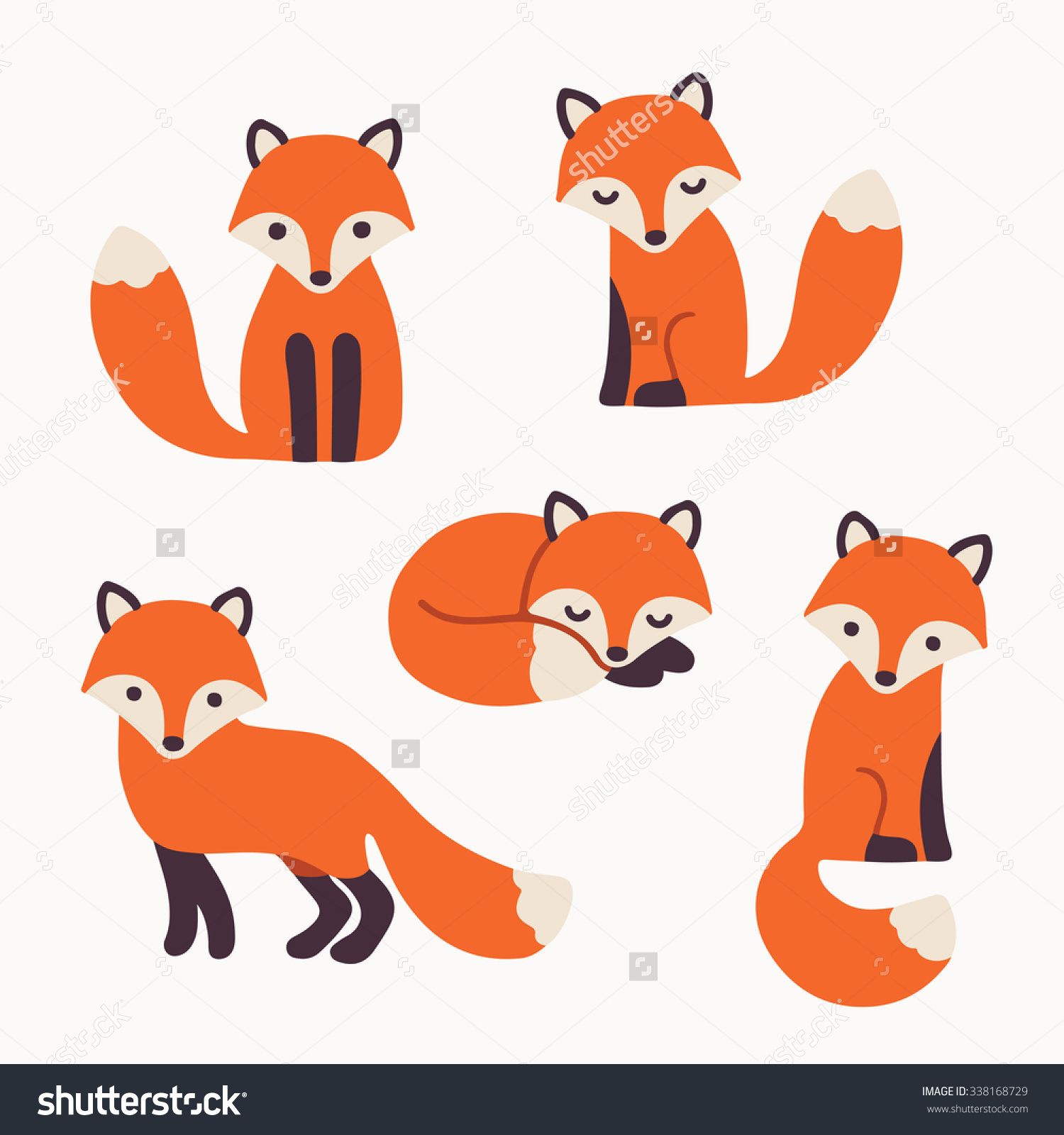 1500x1600 Set Of Cute Cartoon Foxes In Modern Simple Flat Style Isolated
