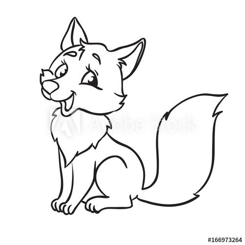 500x500 Cute Adult Fox Cartoon Vector Illustration Outlined For Coloring