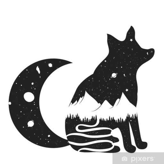 700x700 Vector Illustration With Fox Silhouette With Road, Mountains
