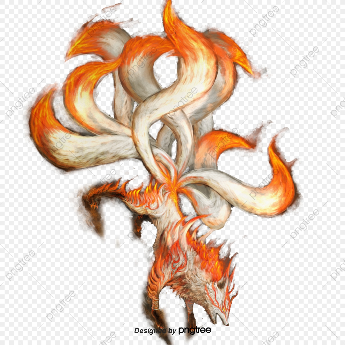 1200x1200 Vector Nine Tailed Fox, Fox Vector, Nine Tail Fox, Red Png