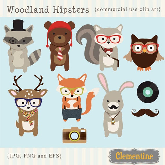 570x570 Woodland Hipster Clip Art Images Fox Clipart Fox Vector Etsy