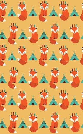 279x450 Cute Seamless Pattern With Indian Fox Vector Illustration