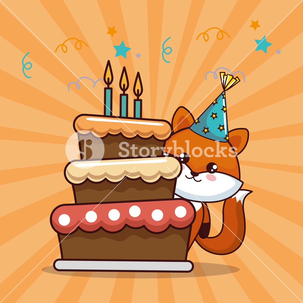 1000x1000 Happy Birthday Card With Cute Fox Vector Illustration Design