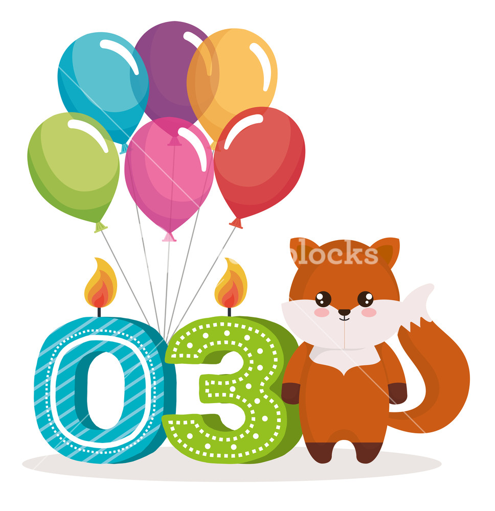 968x1000 Happy Birthday Card With Fox Vector Illustration Design Royalty