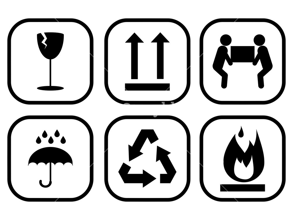 1000x750 Packaging Symbols Vector For Flammable, Fragile, Heavy, Recycle