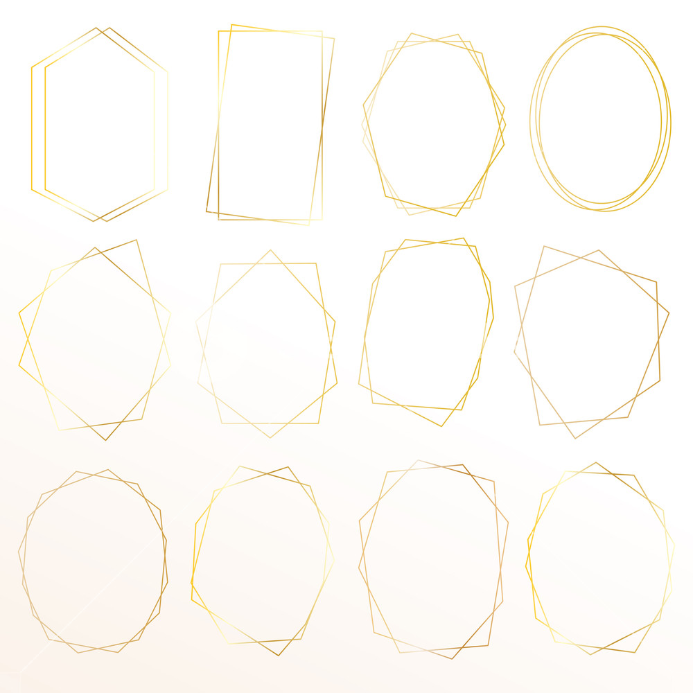 1000x1000 Set Of Geometric Gold Frame, Decorative Element For Wedding Card