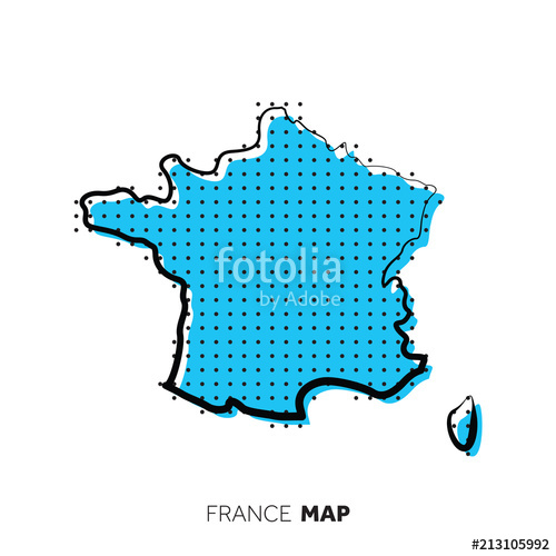 500x500 France Vector Country Map Map Outline With Dots Stock Image