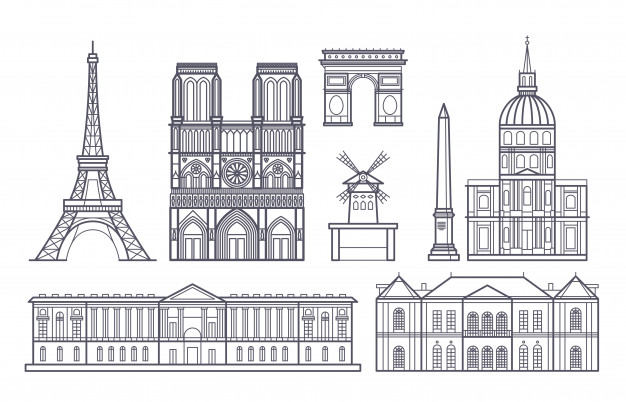 626x402 Outline Paris Landscape, France Vector Landmarks Icons Vector