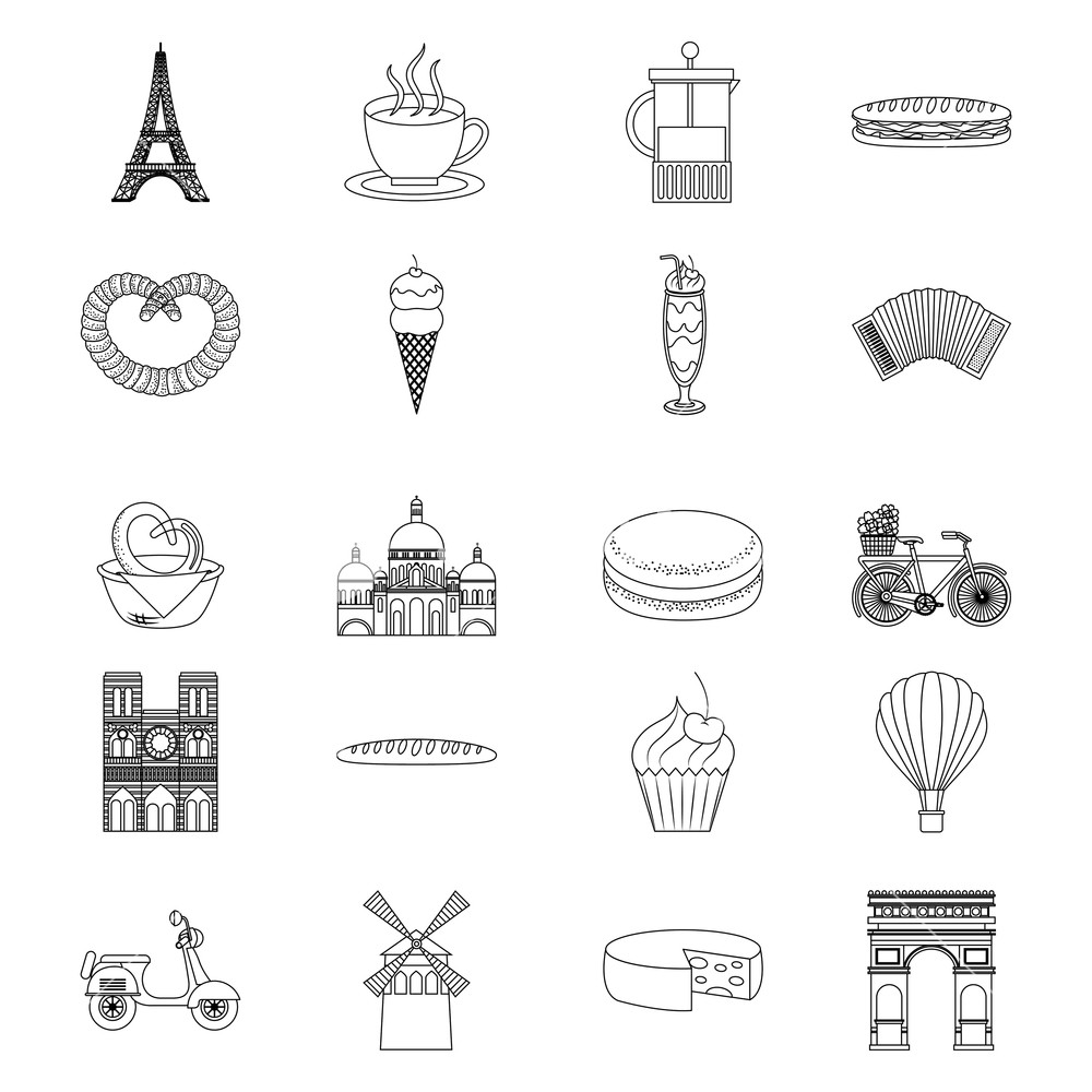 1000x1000 France Paris Card Food Monuments And French Transport Vector