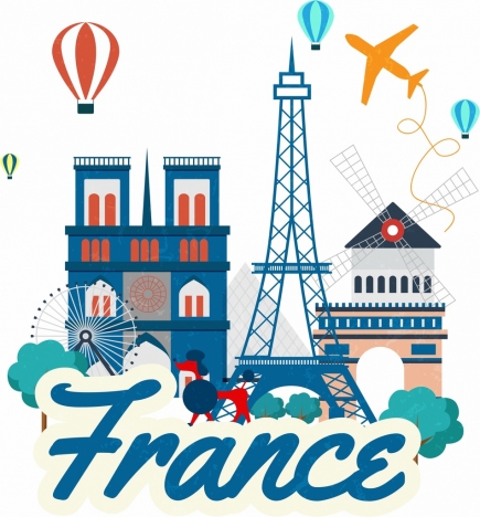 435x468 France Advertising Multicolored Symbols Decor Vectors Stock