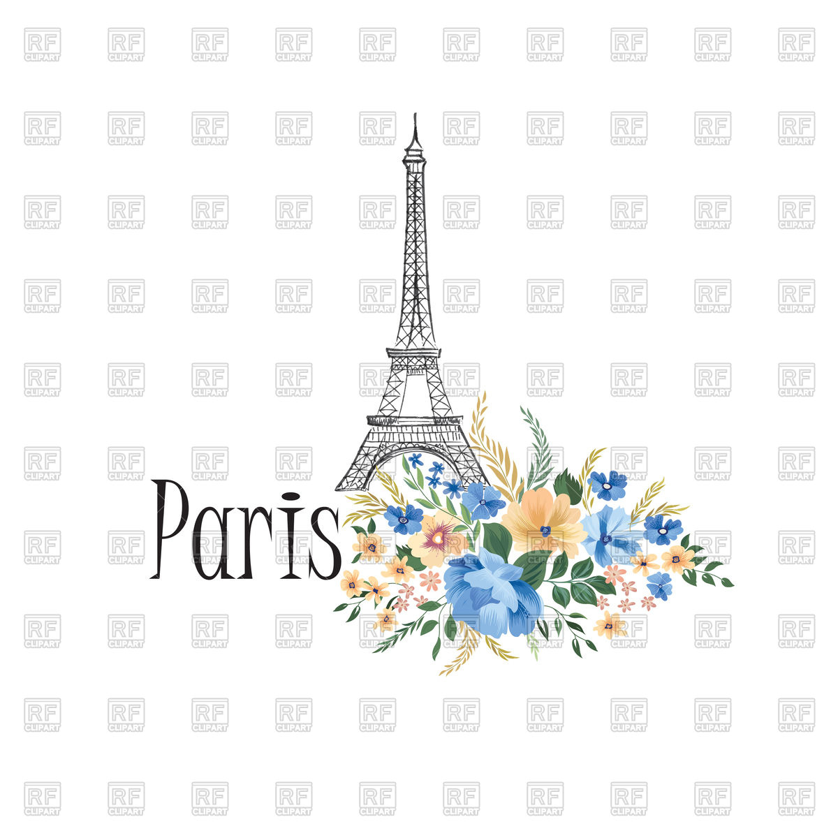 1200x1200 Paris Background With Eiffel Tower And Floral Bouquet, France