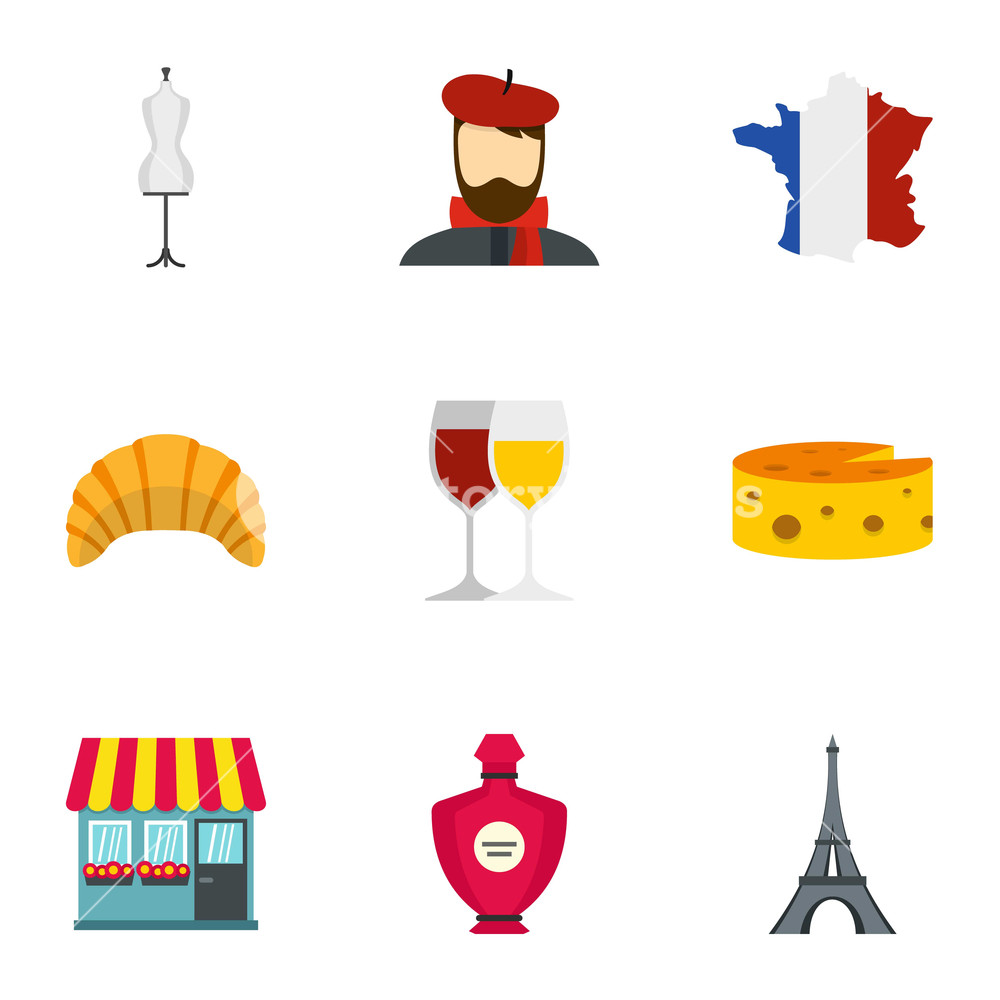 1000x1000 Symbols Of France Icons Set Flat Illustration Of Symbols