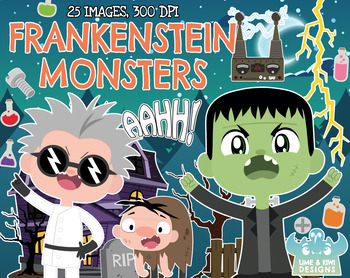 350x278 Frankenstein Monsters Clipart, Instant Download Vector Art