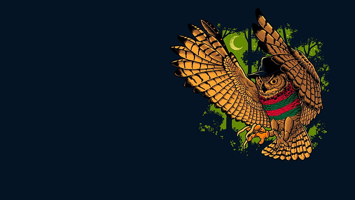 728x410 Hd Wallpaper Brown Owl Illustration, Bird, Freddy Krueger