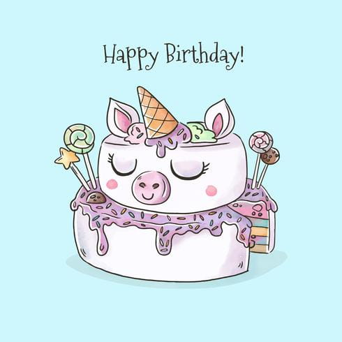 490x490 Watercolor Unicorn Birthday Cake Vector Free
