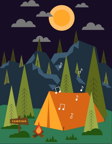 469x600 Camping Background Tent Music Notes Icons Night Backdrop Free