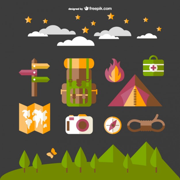 626x626 Camping Elements Set With Map, Fire And Tent Vector Free Download
