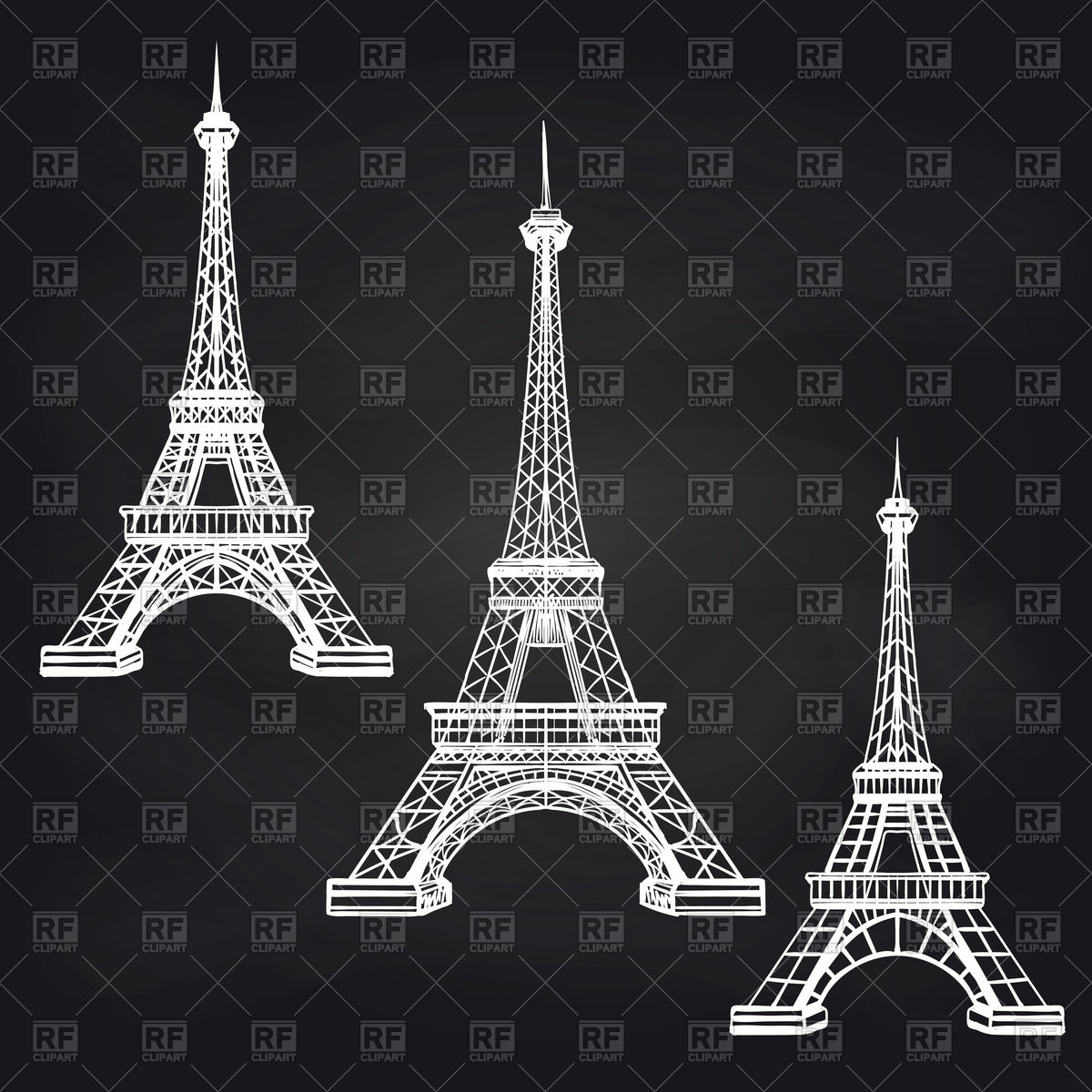 1200x1200 Hand Drawn Eiffel Towers Set On Chalkboard Background Vector Image