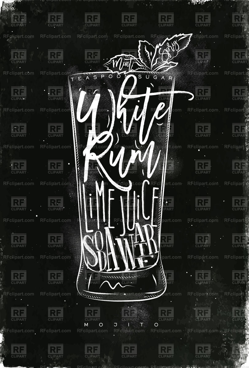 811x1200 Mojito Cocktail Lettering On Chalkboard Background Vector Image