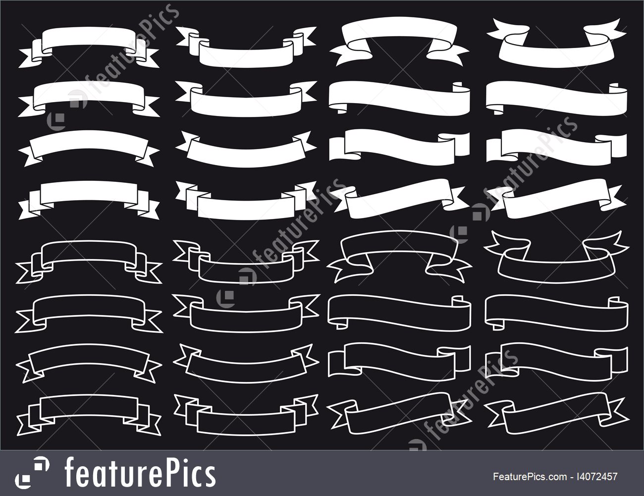 1300x1001 Ribbon Banners On Chalkboard, Vector Set