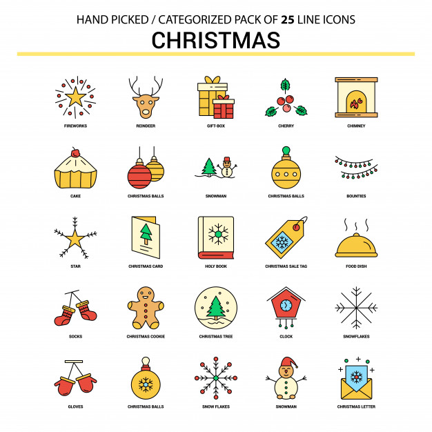 626x626 Christmas Flat Line Icon Set Vector Free Download
