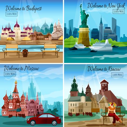 490x490 Famous Cities Set Vector
