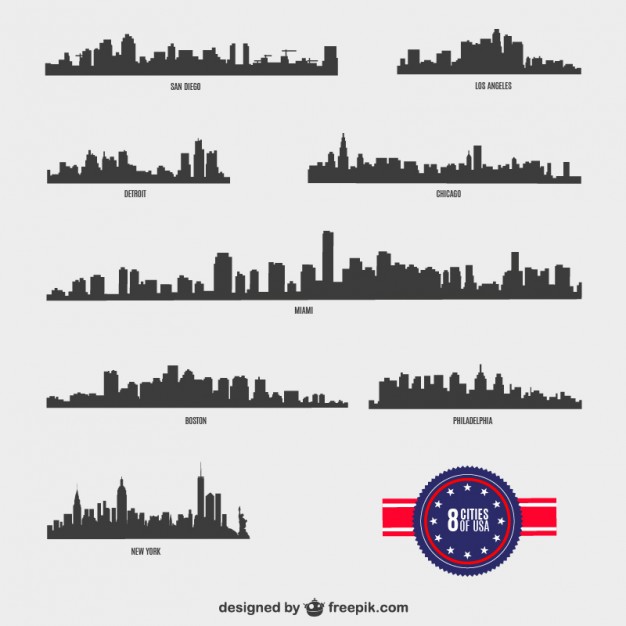 626x626 American Cities Silhouettes Vector Free Download