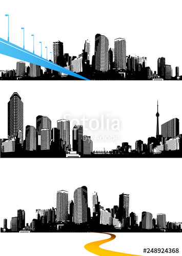355x500 Set Of Black And White Panorama Cities Vector Art Stock Image