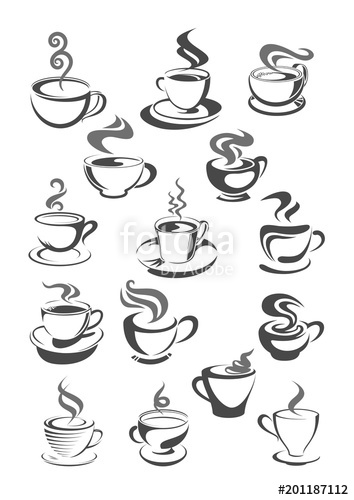 Coffee Cups Vector Icons Set For Cafeteria Or Cafe Stock Image 354x500 Coffee Cups Vector Icons Set For Cafeteria Or Cafe Stock Image
